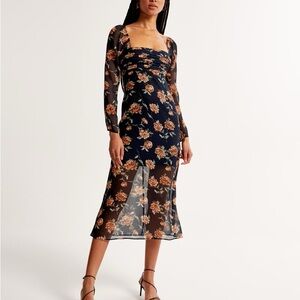 Abercrombie & Fitch Emerson Chiffon Long-Sleeve Midi Dress